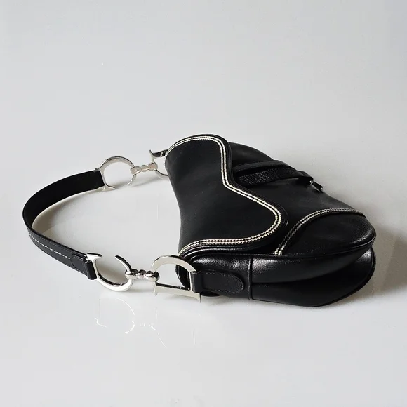Dior Saddle Bag Vintage Black Goatskin Leather With Contrast Stitch - Picture 5 of 15